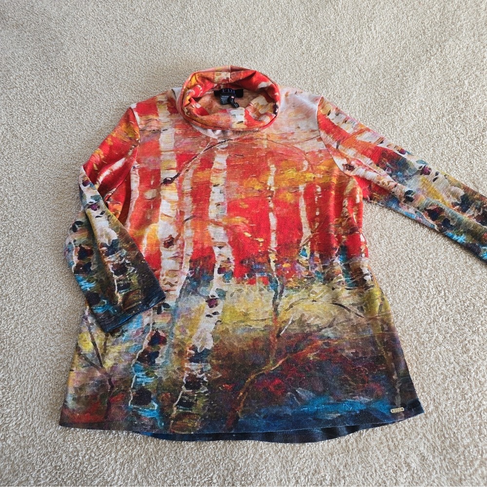 FDJ French Dressing Abstract Wearable Art Autumn Birch Tree Forest Shirt Sz S - Picture 9 of 12